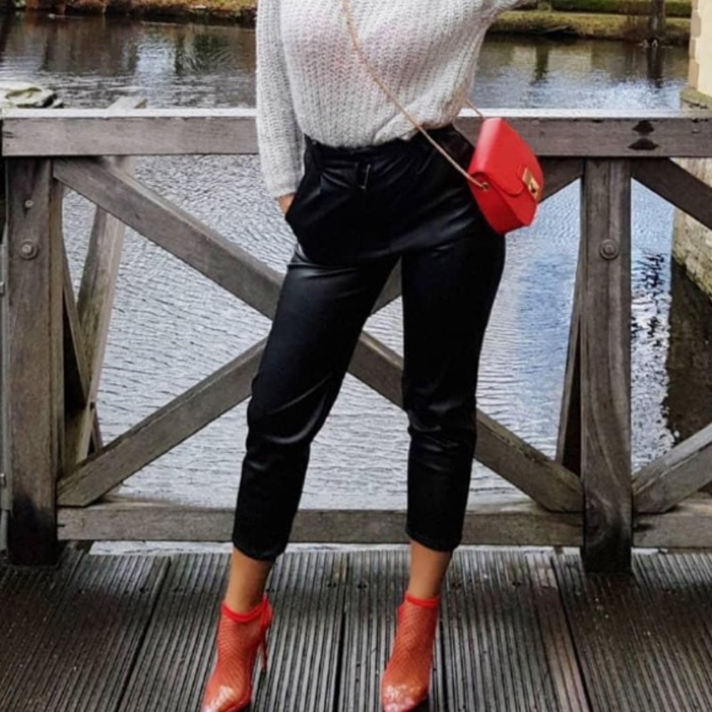 H&M High Waist Faux Leather Pant